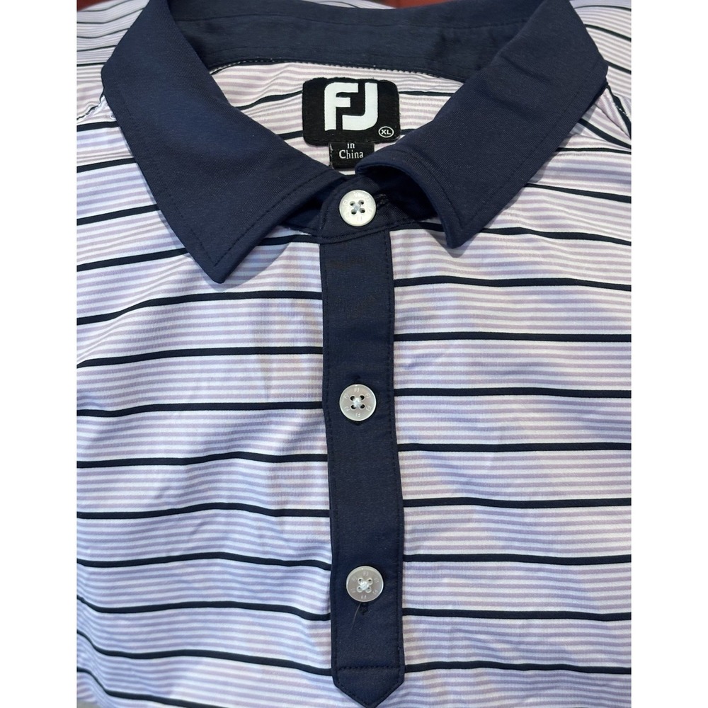 Footjoy Mens XL Blue Purple Striped Golf Polo Shirt Stretch Casual Performance